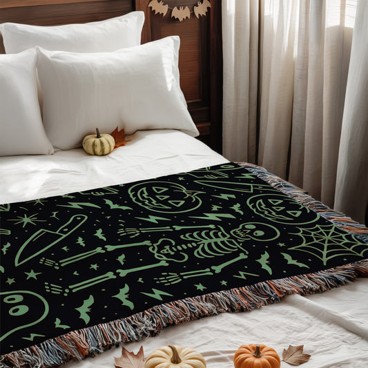 Green Halloween Woven Blanket