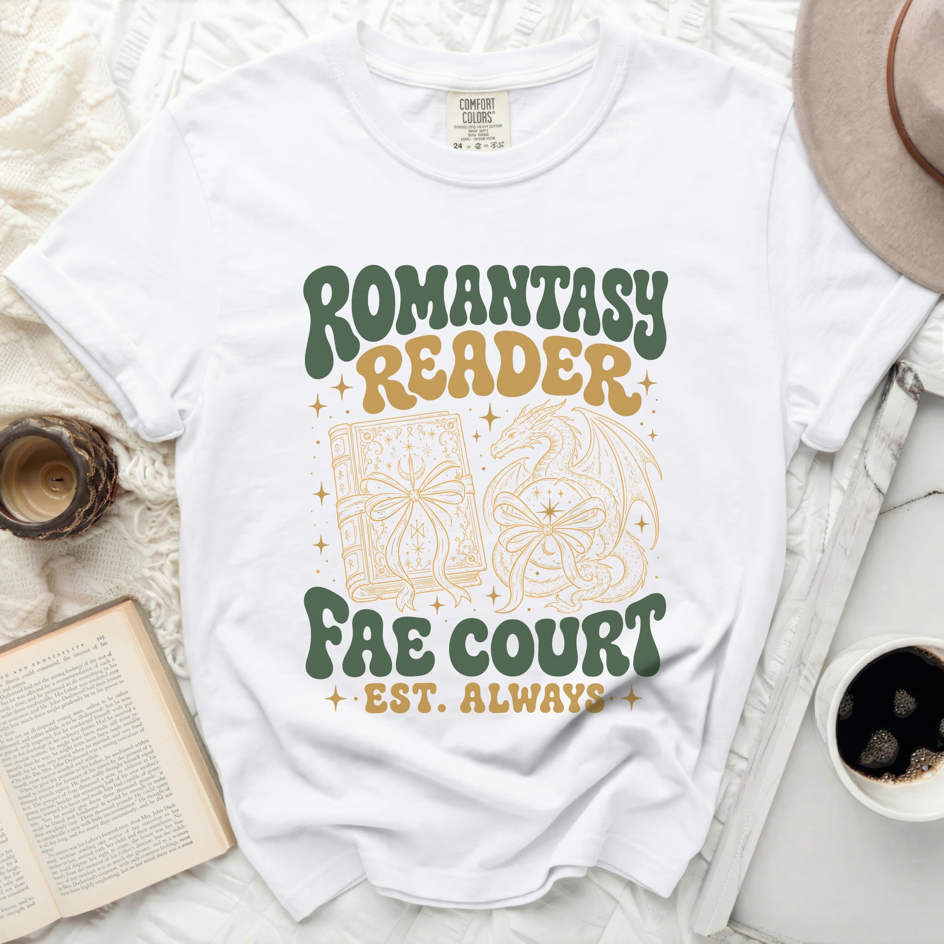 Romantasy Reader Fae Court Est. Always t-shirt design.