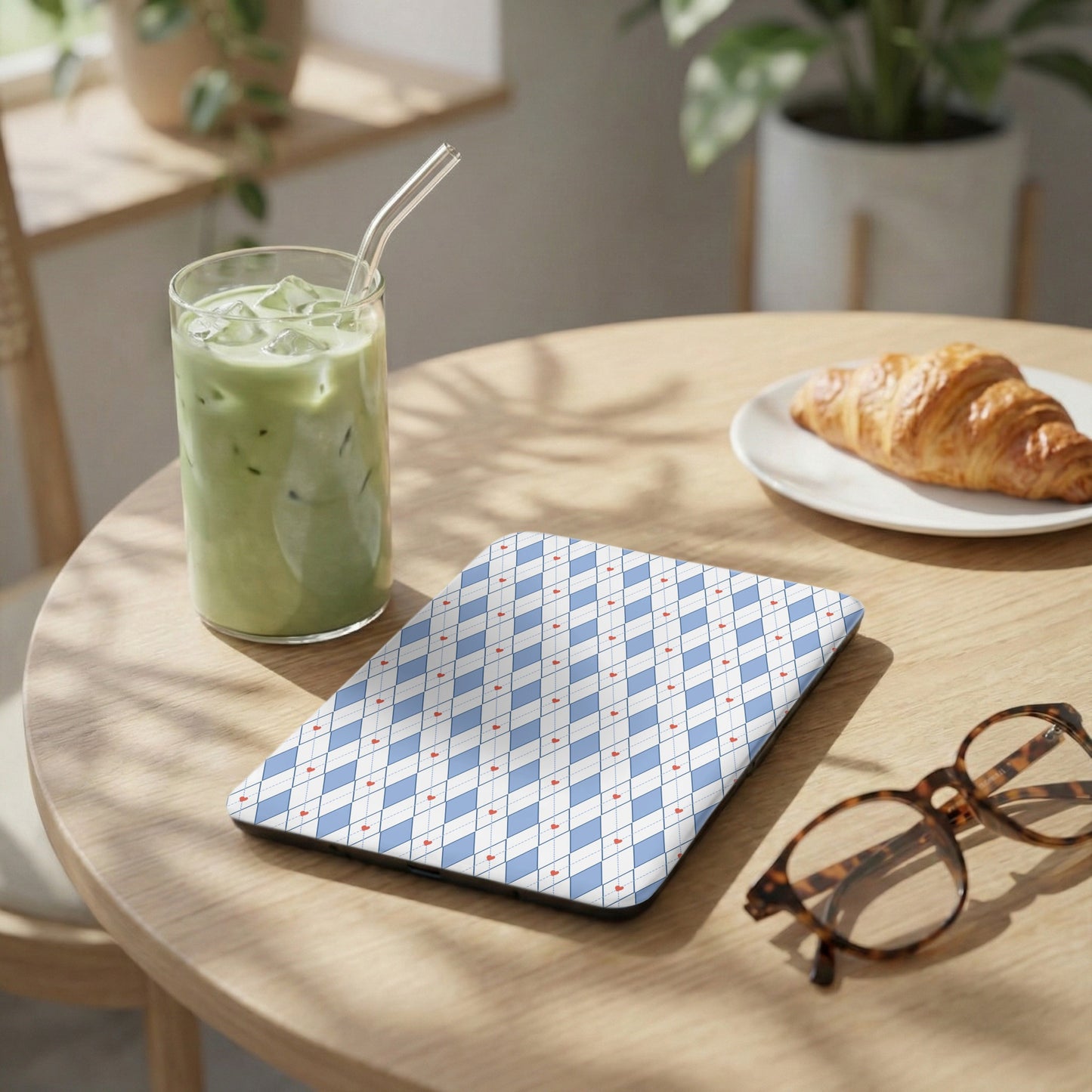 Elegant Blue and White Checkered Pattern Notebook
