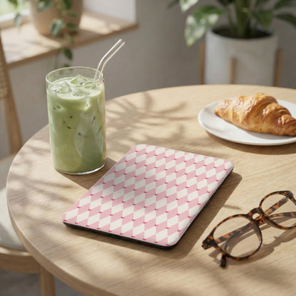 Pink and White Checkered Design on Tablet Cover