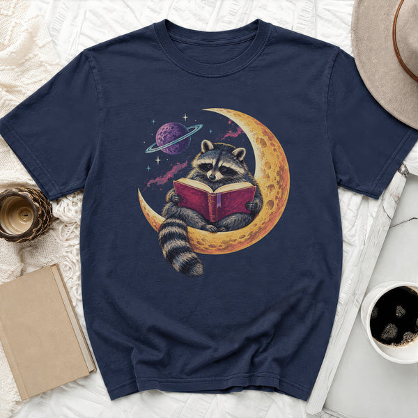 Cosmic Raccoon Reader Tee in True Navy