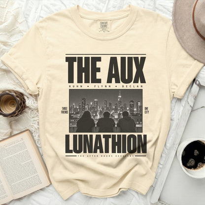 The Aux t-shirt with "Lunathion" and "The After Hours Sessions" text.