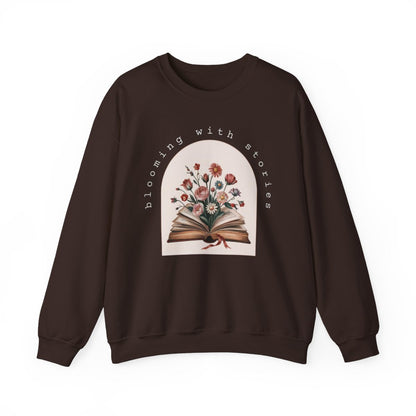 Blooming With Stories Open Book Flowers Design Sweatshirt - MagicMerchEmporium
