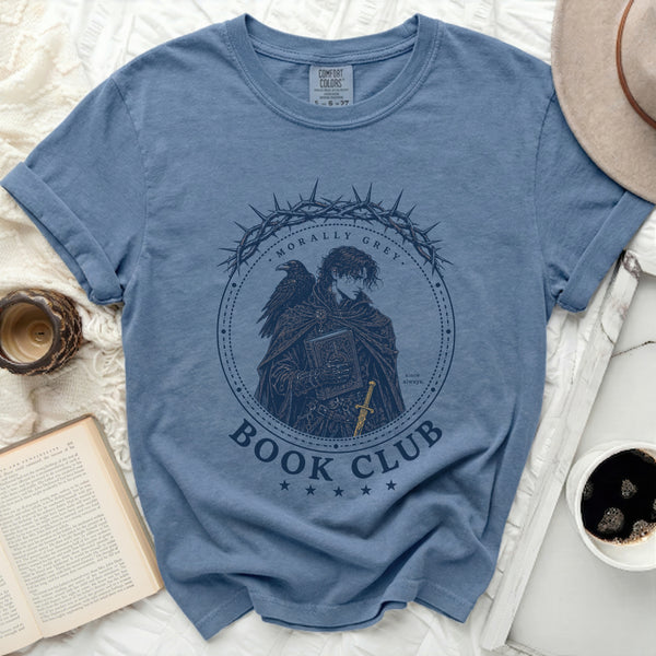 Morally Grey Book Club Shades of Story Tee in Blue Jean