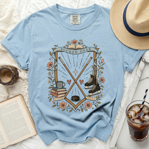 Pucked Over Cozy Hockey Tee in Chambray