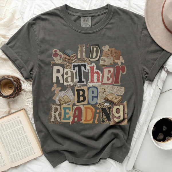 I'd Rather Be Reading Collage Tee in Pepper
