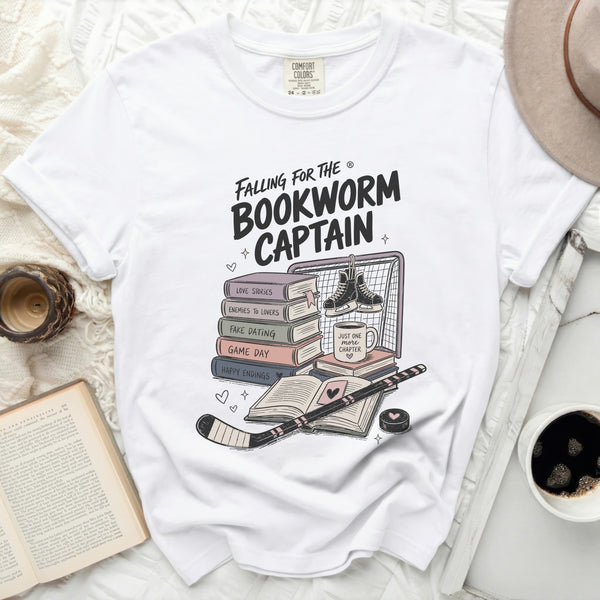 Falling for the Bookworm Captain Tee in White