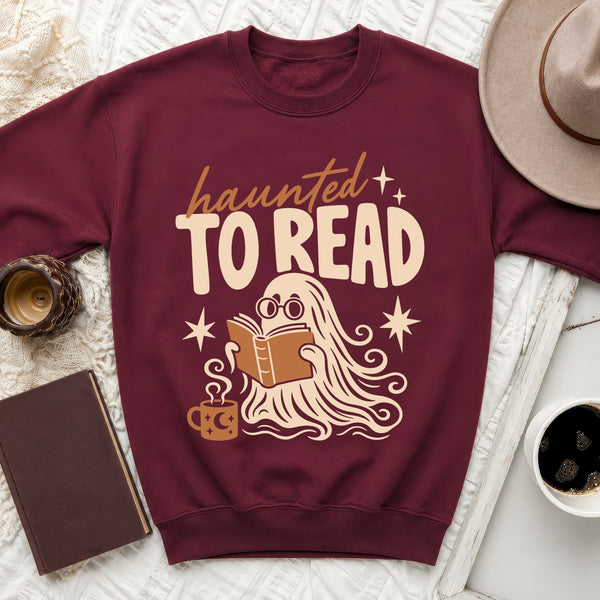 Haunted To Read Ghost Sweatshirt in Maroon