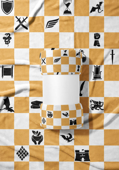 Chess-themed bed sheet with unique black icons design