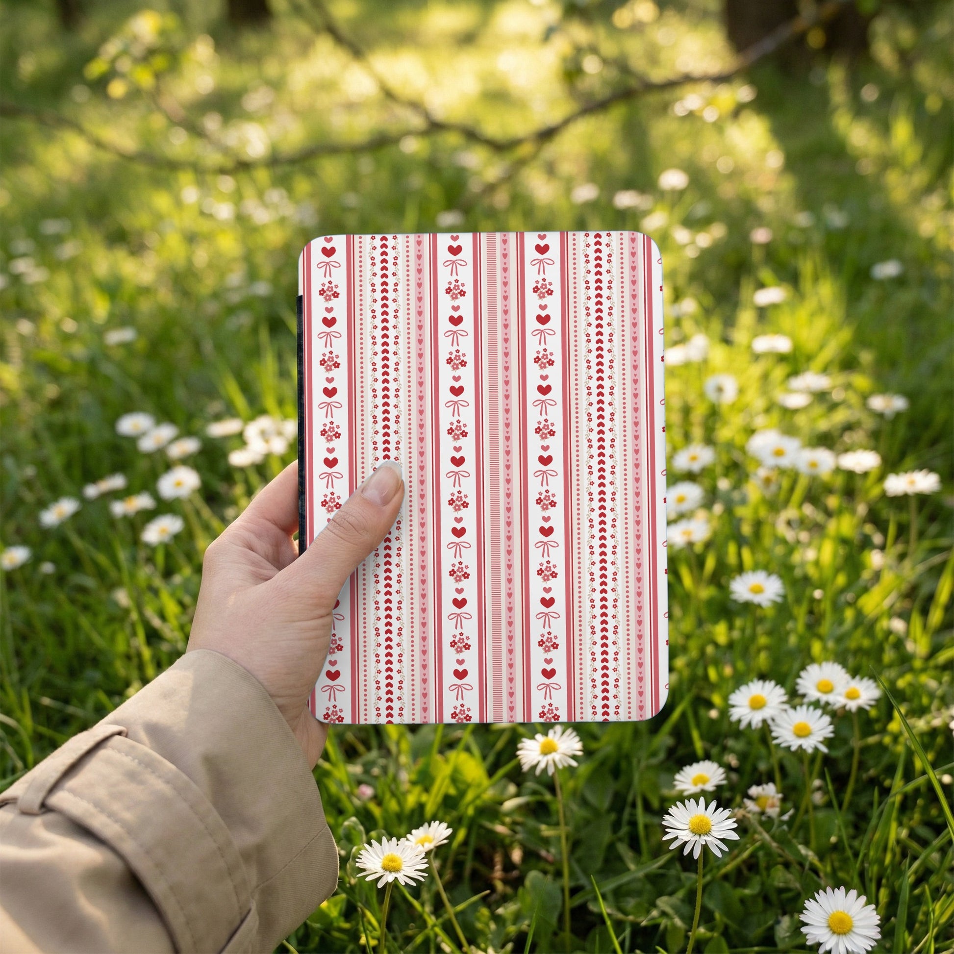 Heart and Bow Patterned Notebook with Floral Stripes