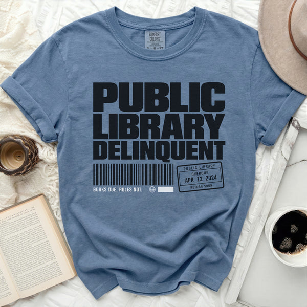 Library Delinquent Tee in Blue Jean