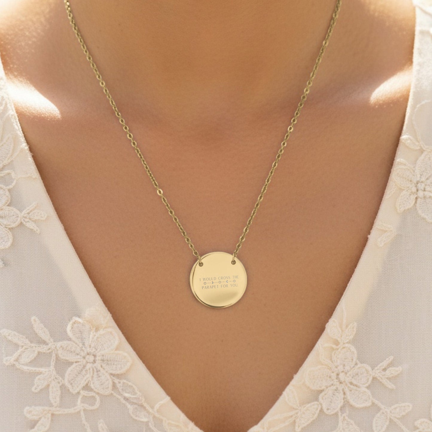 Engraved Round Pendant Necklace with Inspirational Quote