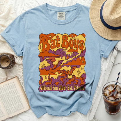 Light blue t-shirt with "Bat Boys Official Fan Club Est. Velaris" graphic.