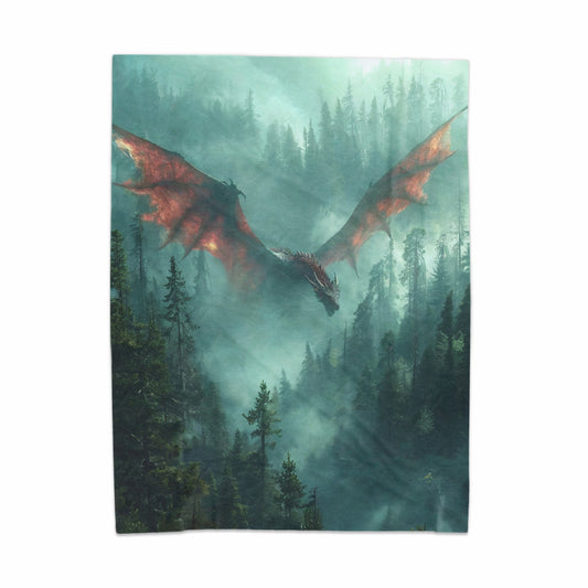 Dragon Flying Over Mystical Forest Blanket
