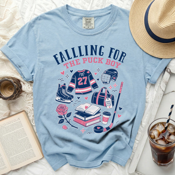 Falling For The Puck Boy Tee in Chambray