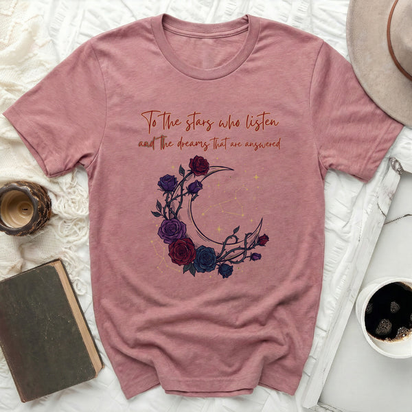 Moon & Roses Bookish Tee in Heather Mauve