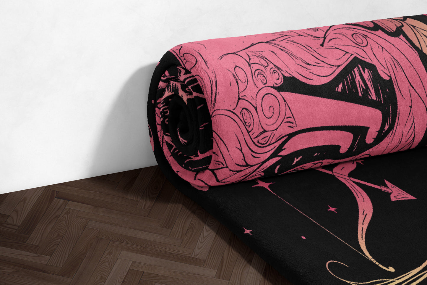 Astrological Pink and Black Roller Yoga Mat