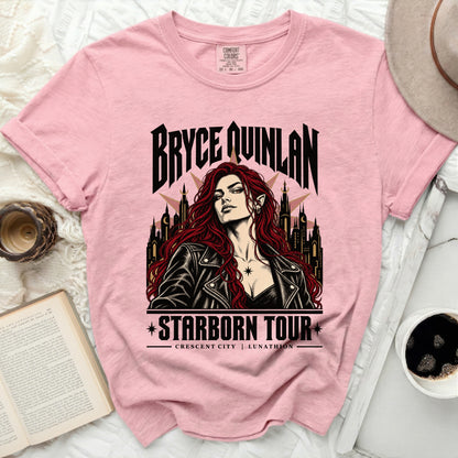 Pink t-shirt featuring Bryce Quinlan and Starborn Tour text.