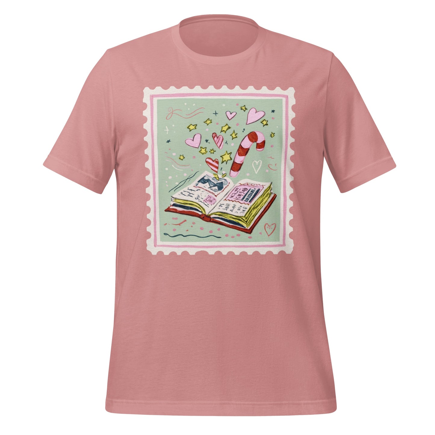 Pink T-Shirt with Whimsical Journal and Stars Design