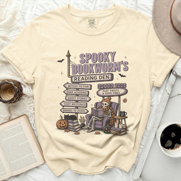 Spooky Bookworm's Den Tee in Ivory