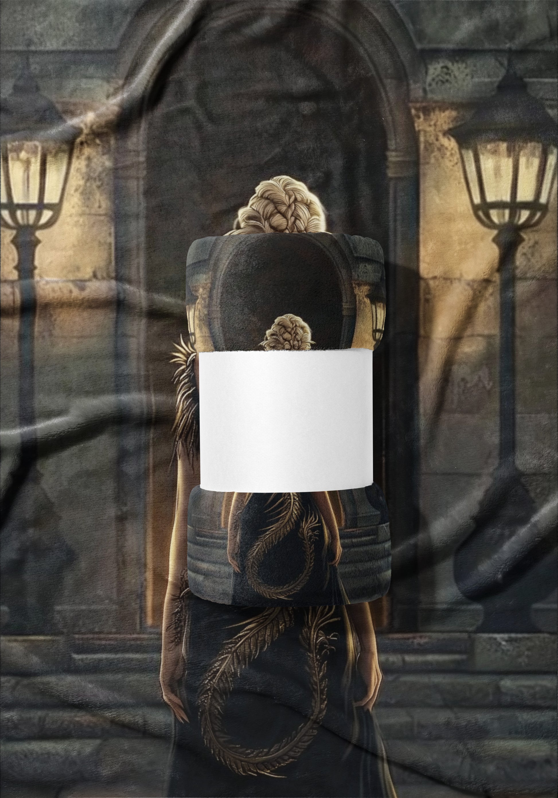 Enigmatic Figure Illuminated by Street Lamps Blanket