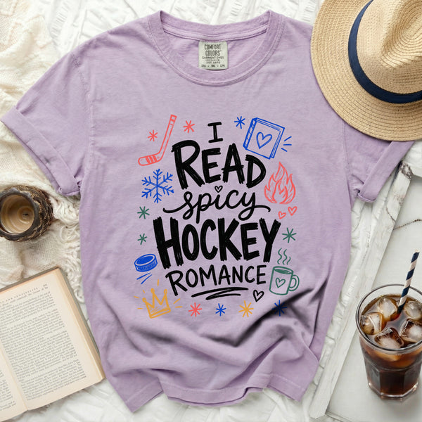 Spicy Hockey Romance Reader Tee in Orchid