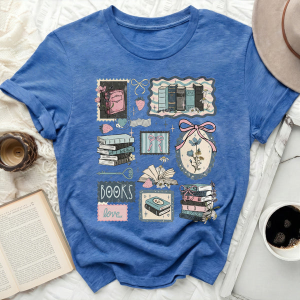 Whimsical Books Tee in Heather True Royal