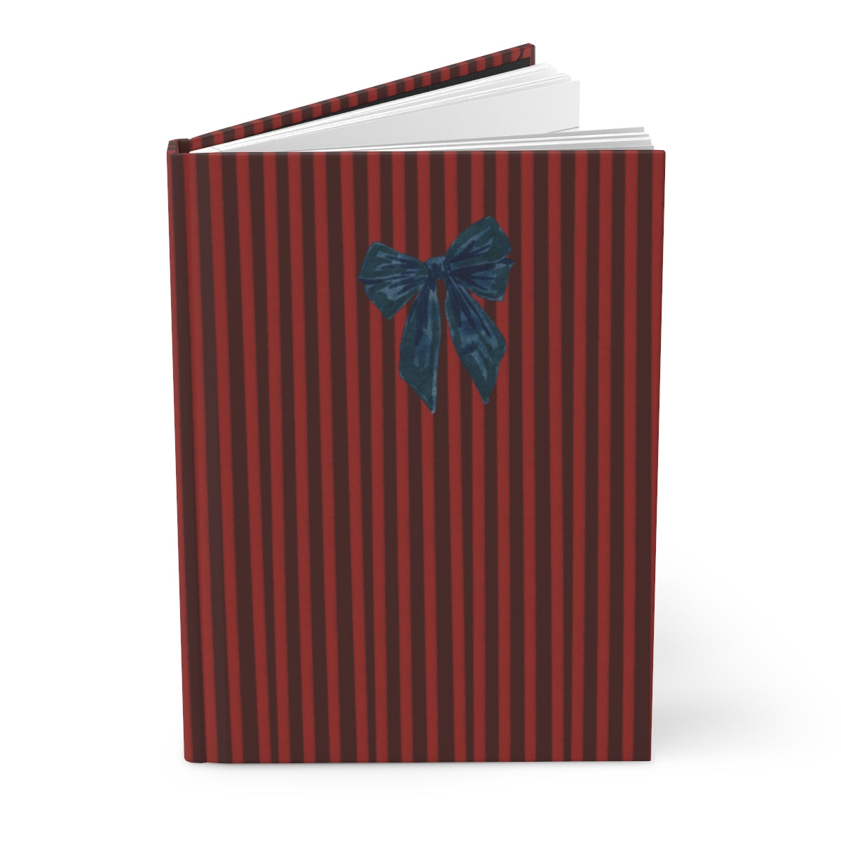 Red and Black Striped Book with Blue Bow Design