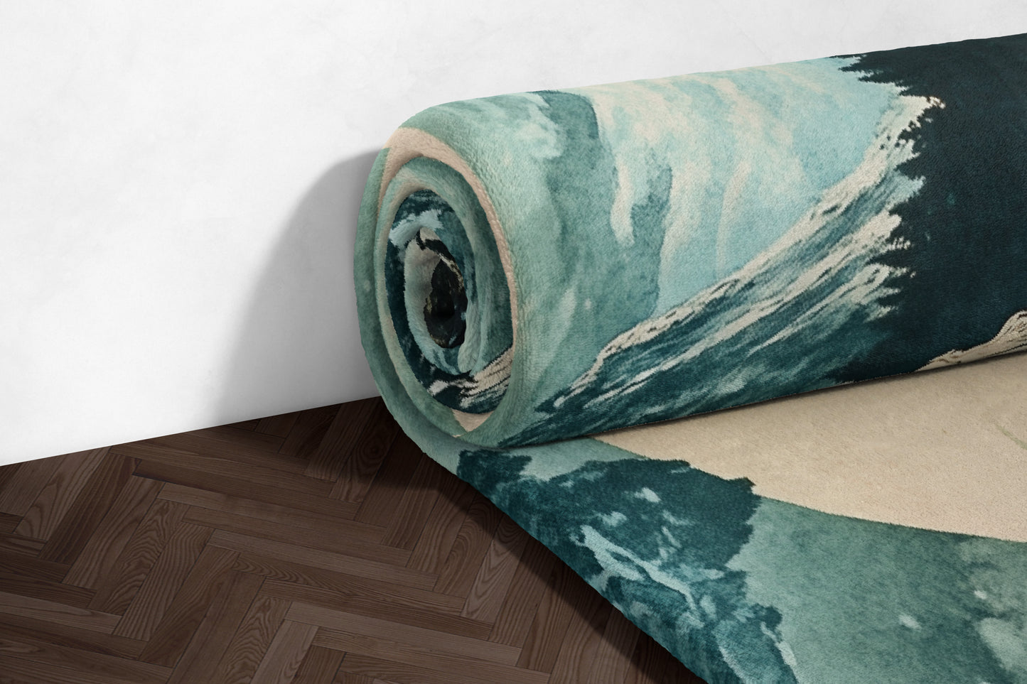 Ocean Inspired Abstract Green and Beige Area Rug