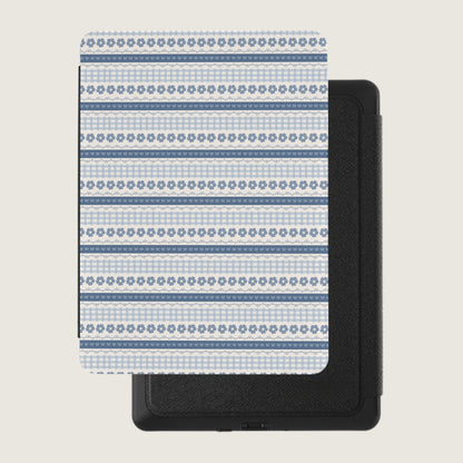 Stylish Blue Stripes and Flowers Tablet Case Cover
