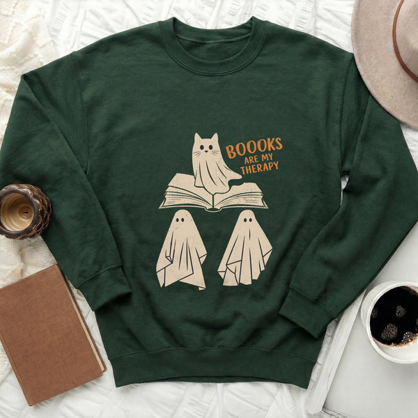 Booooks Therapy Sweatshirt in Forest Green
