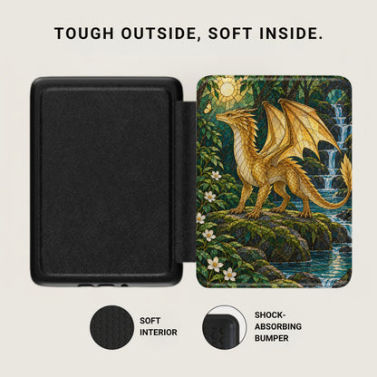 Black case with golden dragon stained glass design, "Tough Outside, Soft Inside" text.