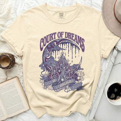 Cream Comfort Colors t-shirt with "Court of Dreams City of Starlight Tour" graphic.