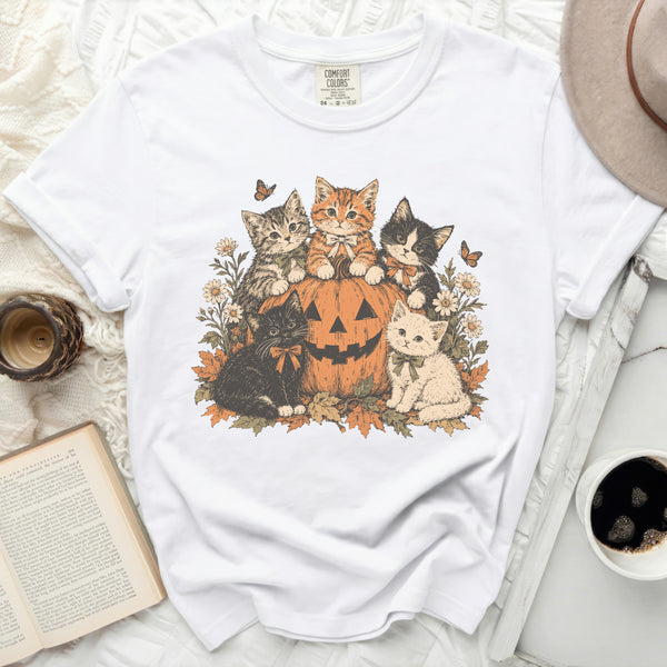 Pumpkin Kittens Tee in White