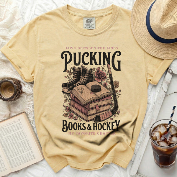 Pucking Books & Hockey Tee in Butter