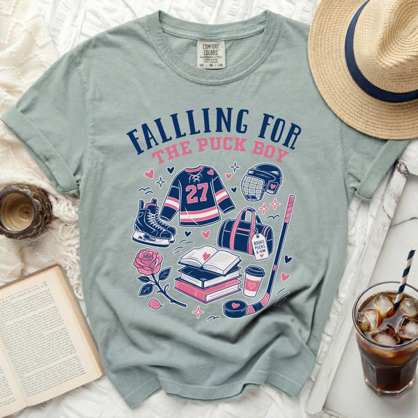 Falling For The Puck Boy Tee in Bay