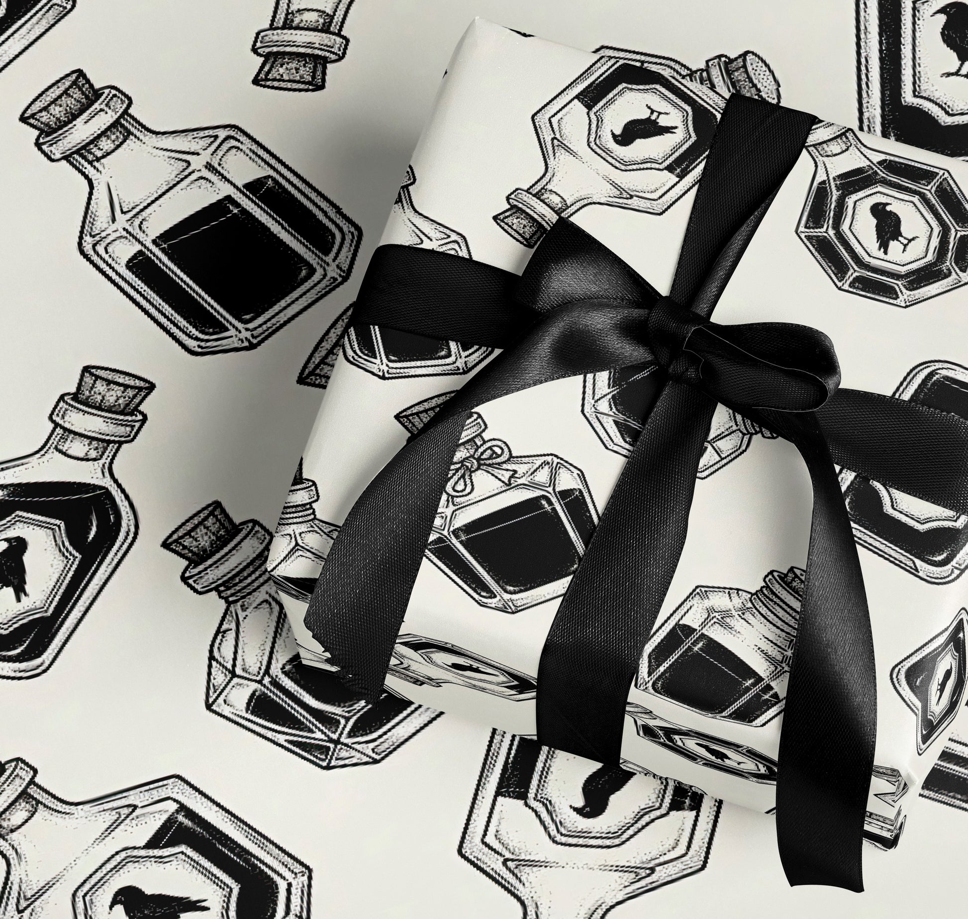Vintage Black and White Potion Bottles Wrapping Paper