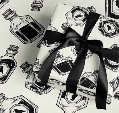 Vintage Black and White Potion Bottles Wrapping Paper