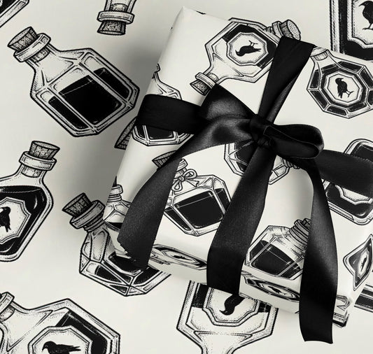 Vintage Black and White Potion Bottles Wrapping Paper