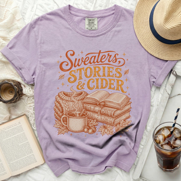 Sweaters, Stories & Cider Tee in Orchid