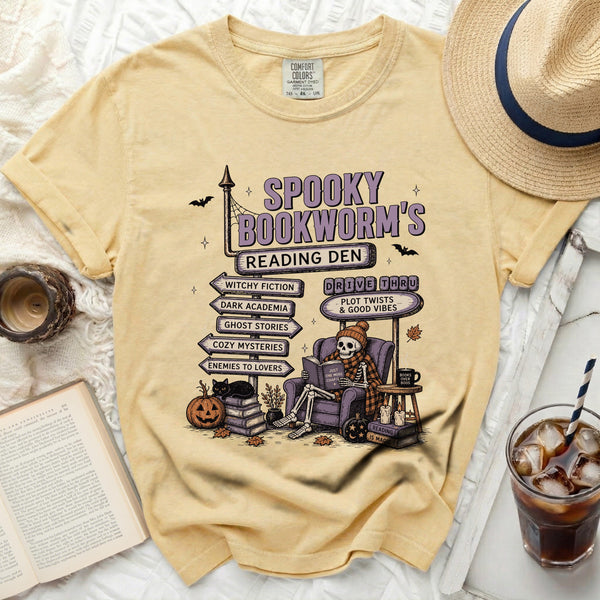 Spooky Bookworm's Den Tee in Butter