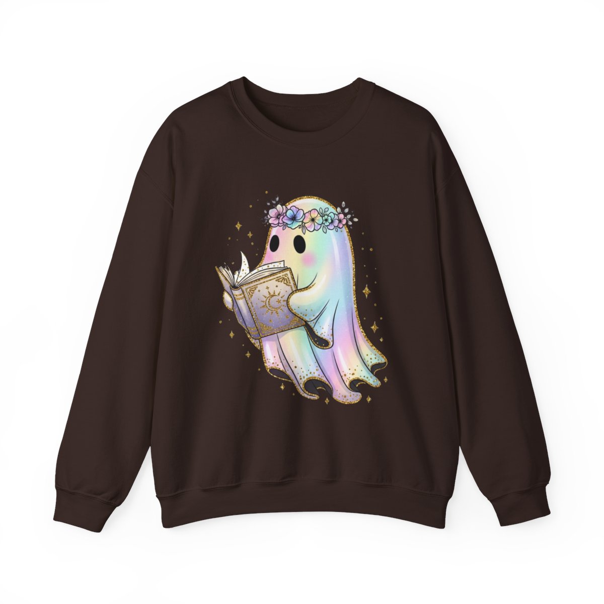 Reading Ghost with Floral Crown Fantasy Art Sweatshirt - MagicMerchEmporium