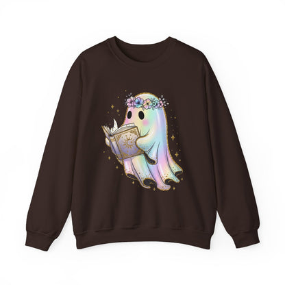 Reading Ghost with Floral Crown Fantasy Art Sweatshirt - MagicMerchEmporium
