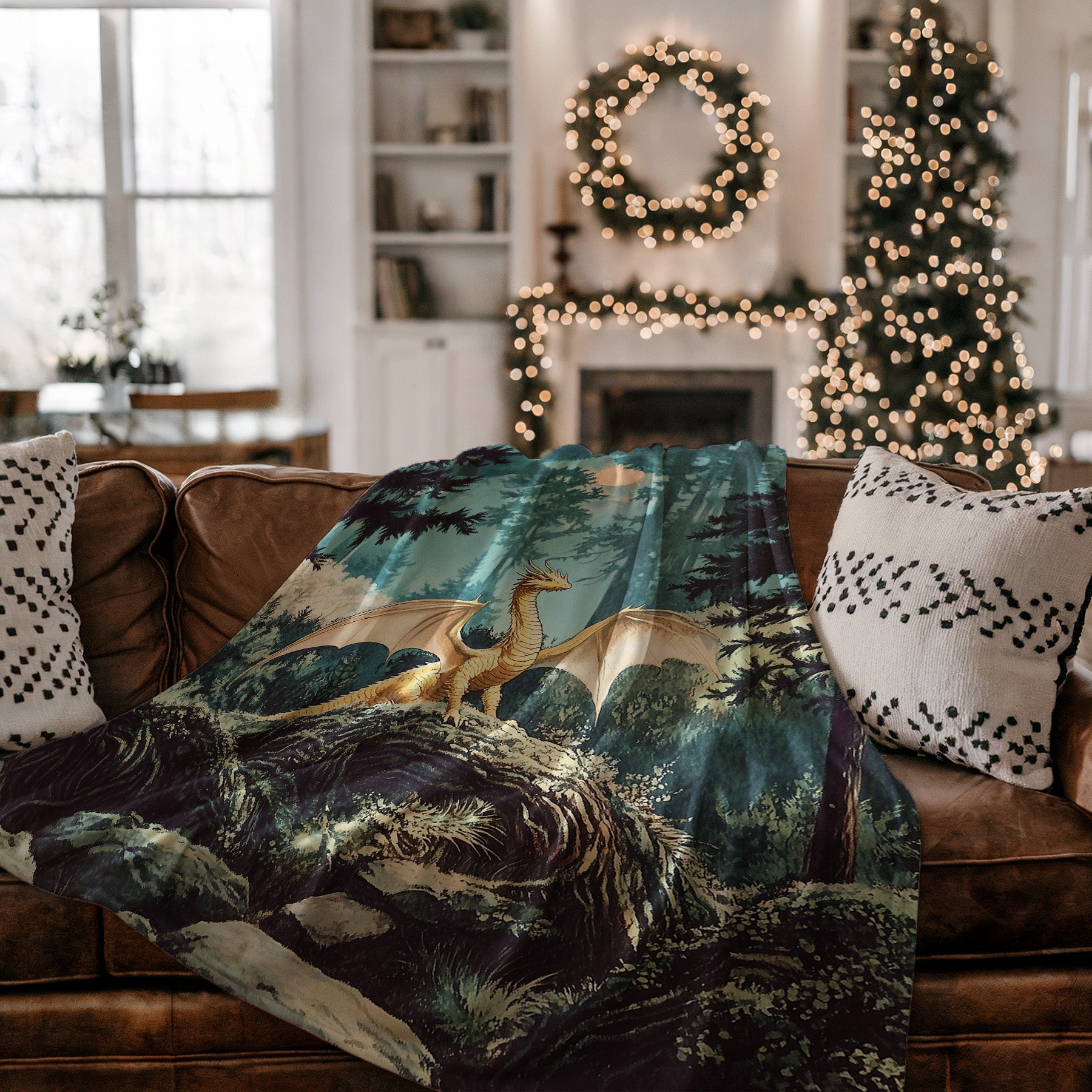 Cozy Winter Dragon Blanket for Home and Holiday Decor