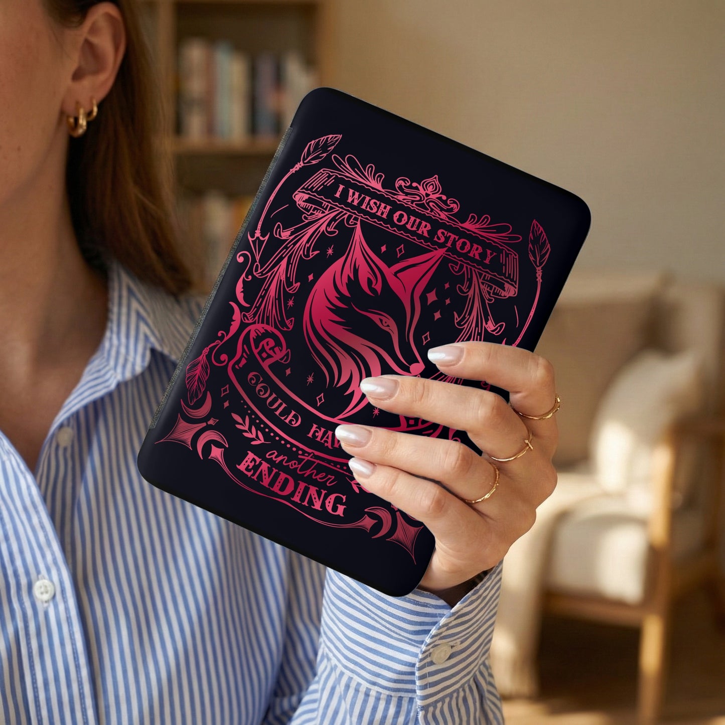Dark Pink Fox Quote E-Reader Case I WISH OUR STORY product type