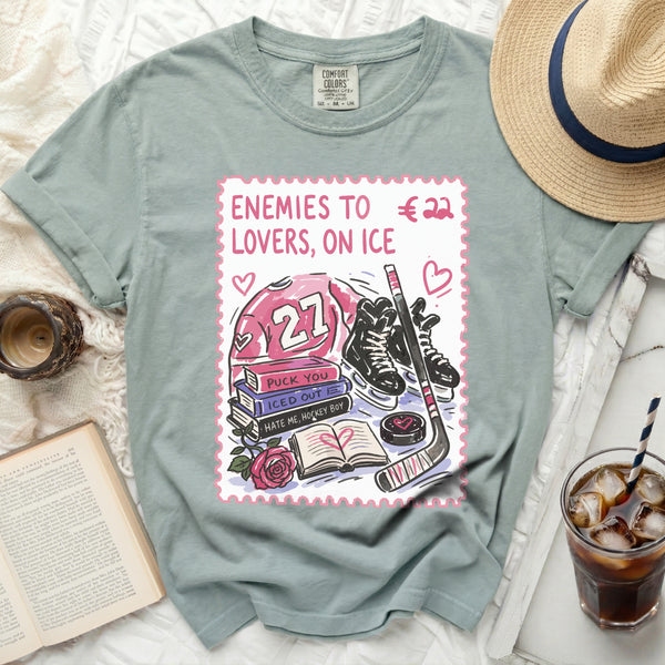 Enemies to Lovers Hockey Romance Tee in Bay