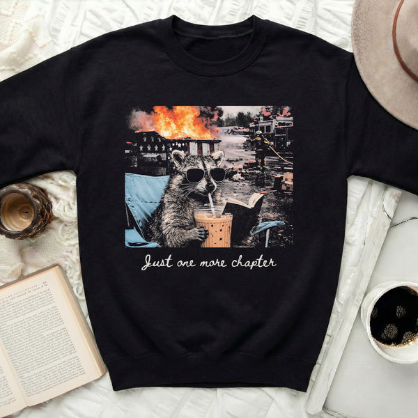 Just One More Chapter Raccoon Sweatshirt in Black