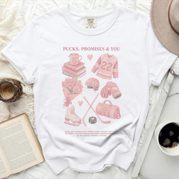 Pucks & Promises Love Story Tee in White