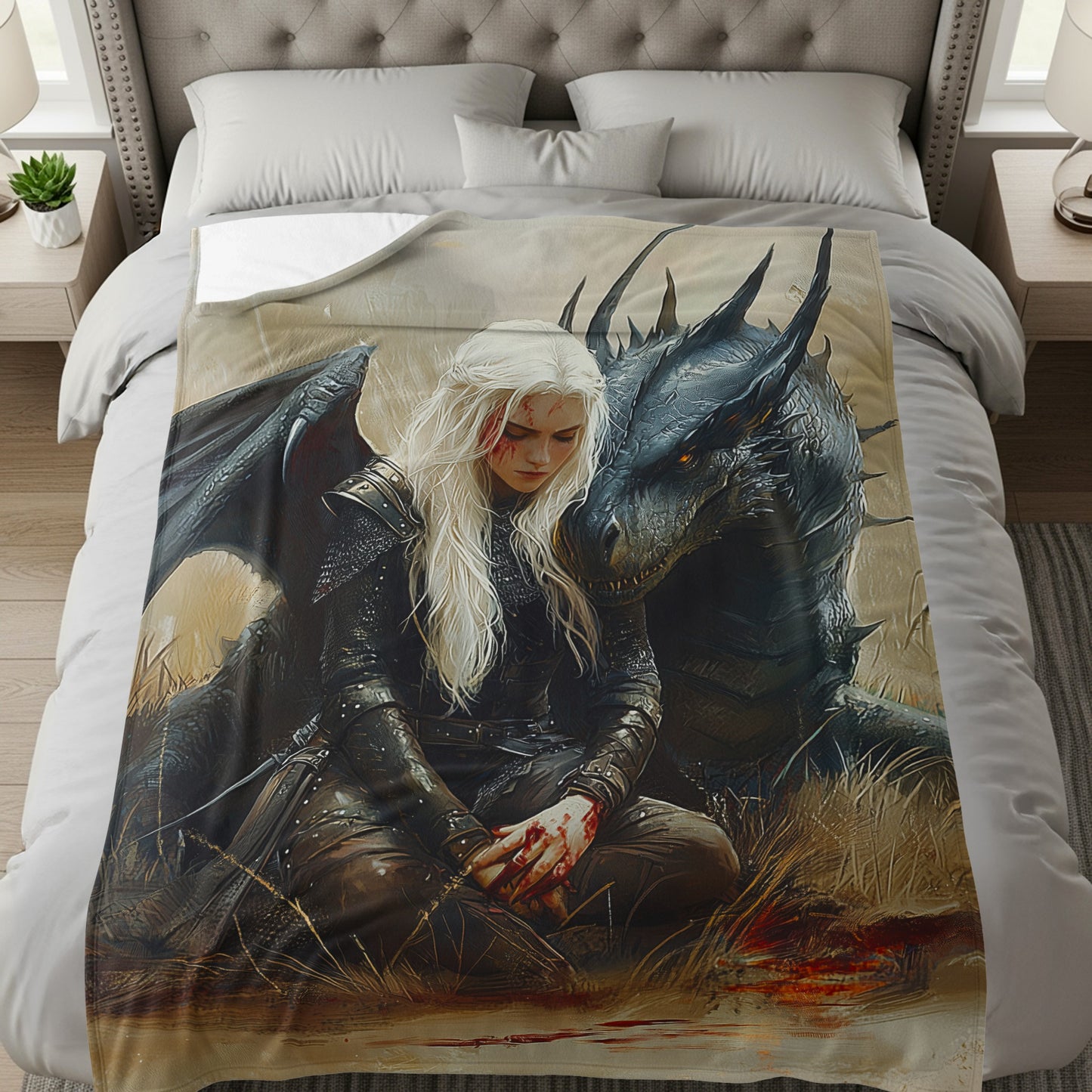 Epic Fantasy Dragon Guardian Blanket