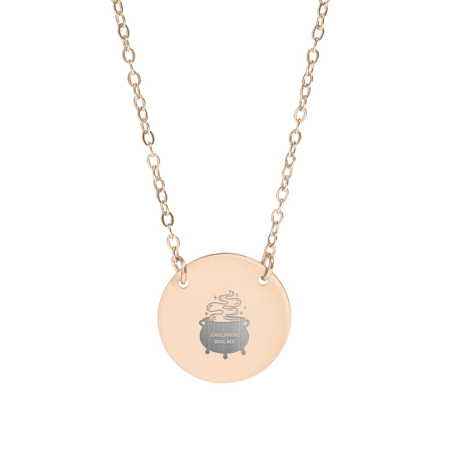 Engraved Round Pendant Necklace with Cauldron Design